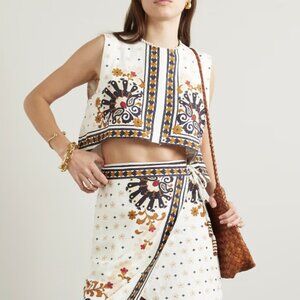 Flower Fan Tapestry Off-White Cropped Size M NWT